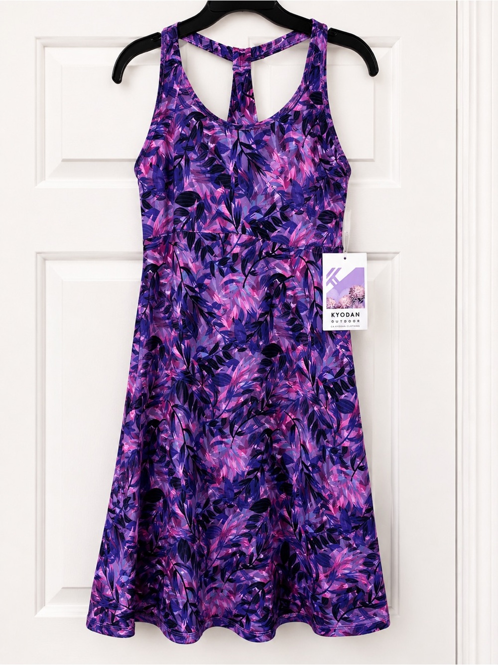 NWT Kyodan Purple & Pink Tropical/Summer Leaf-Print Racerback Active Dress